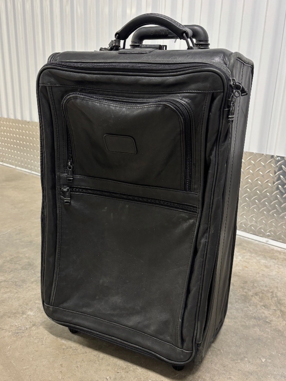 TUMI Alpha Collection Black Leather 2-Wheel Carry-On + Tag